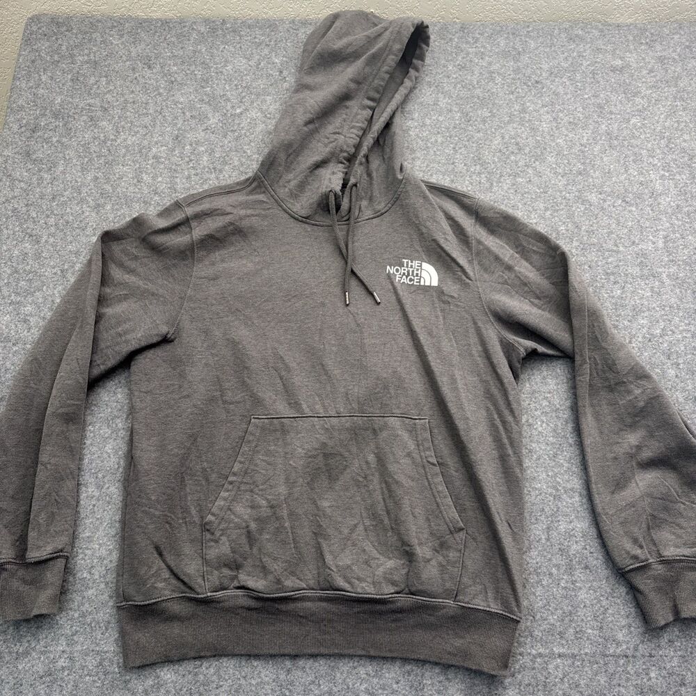 The North Face Men's M Gray Fleece Cotton Pullover Hoodie Logo Pocket Drawstring